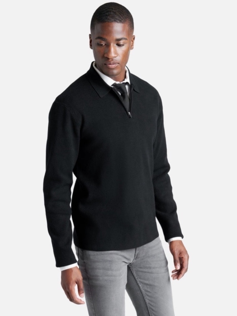 NWT Kenneth Cole 4-Way Flex 1/4 Zip Long Sleeve‎ Black Polo Sweater